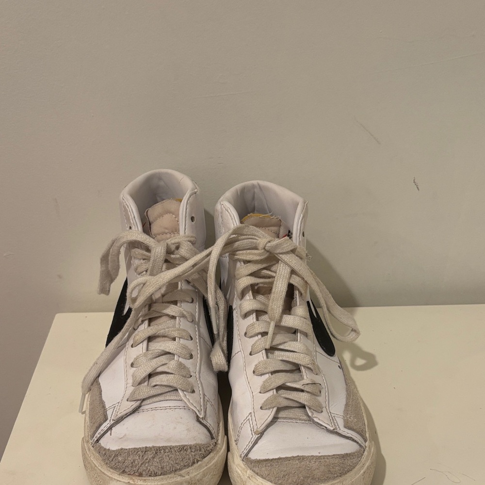 White and Black High-Top Sneakers
